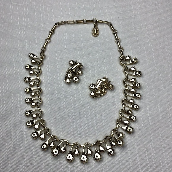 Vintage Coro Necklace Earrings Set AB Rhinestone - Picture 5 of 8